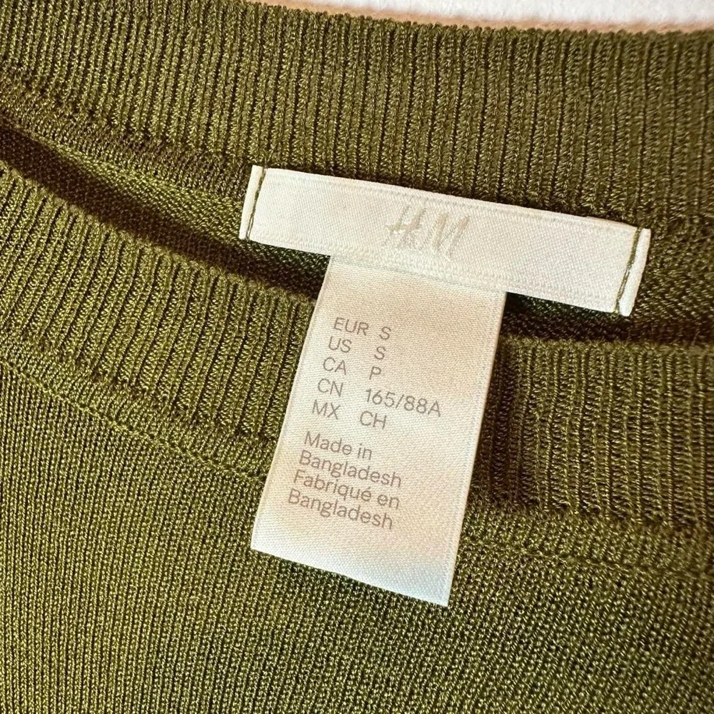 H&M Olive Green Fine Knit Crewneck Tunic High-Low Sweater Small